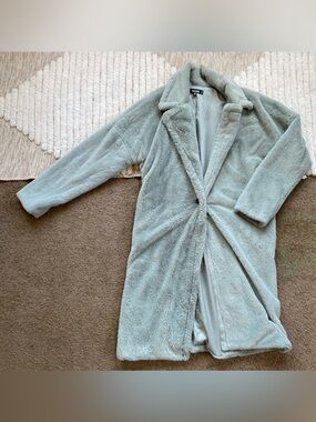 Missguided sage/mint green faux fur coat